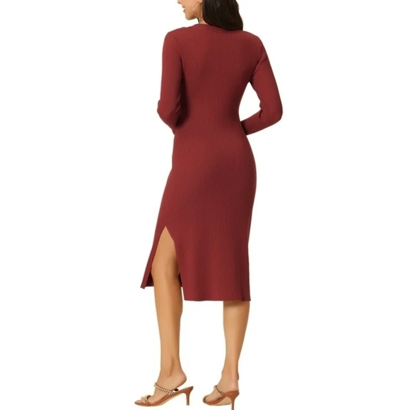 Seta T Womens Long Sleeve V Neck Twist Front Knit Side Slit Midi Sweater Dress S - Picture 4 of 11